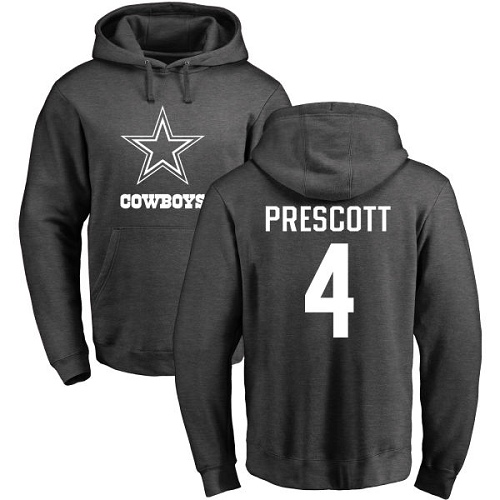Men Dallas Cowboys Ash Dak Prescott One Color 4 Pullover NFL Hoodie Sweatshirts